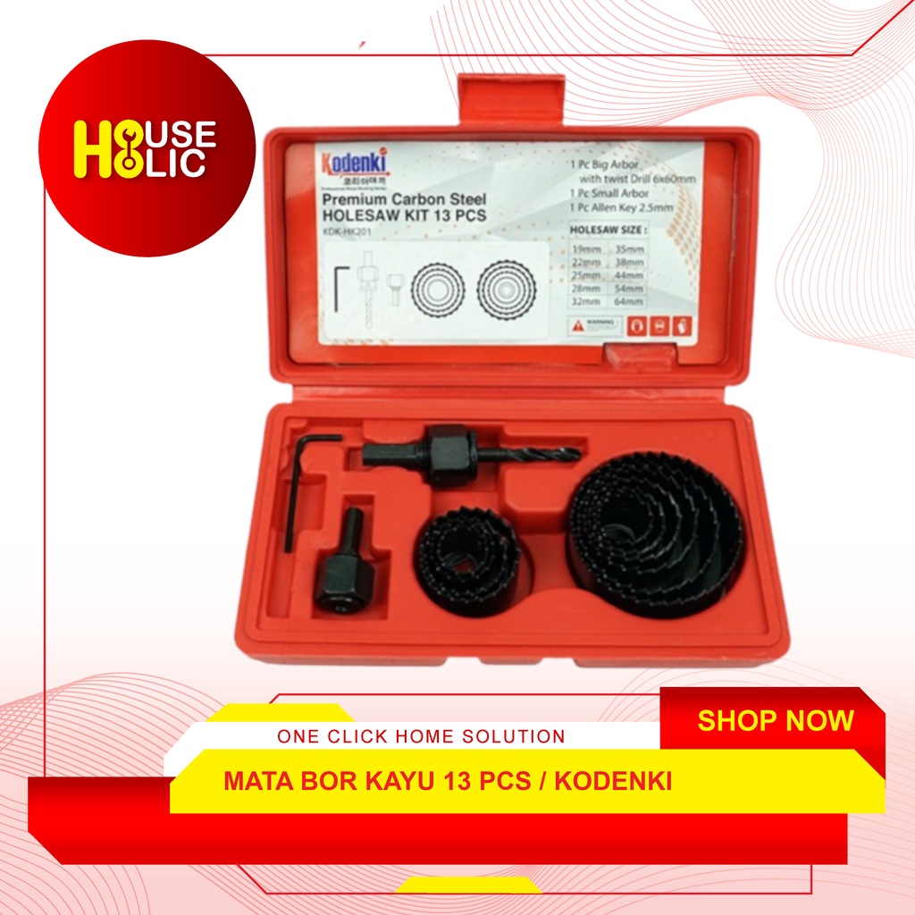 KODENKI Holesaw Kit Set 13 Pcs / Hole Saw Mata Bor Pelubang Kayu