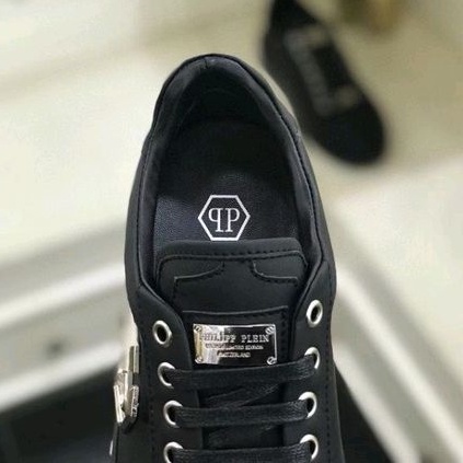 sepatu pria philipp plein sneaker cowok hitam kulit asli men shoes low top mirror branded P1SHOES