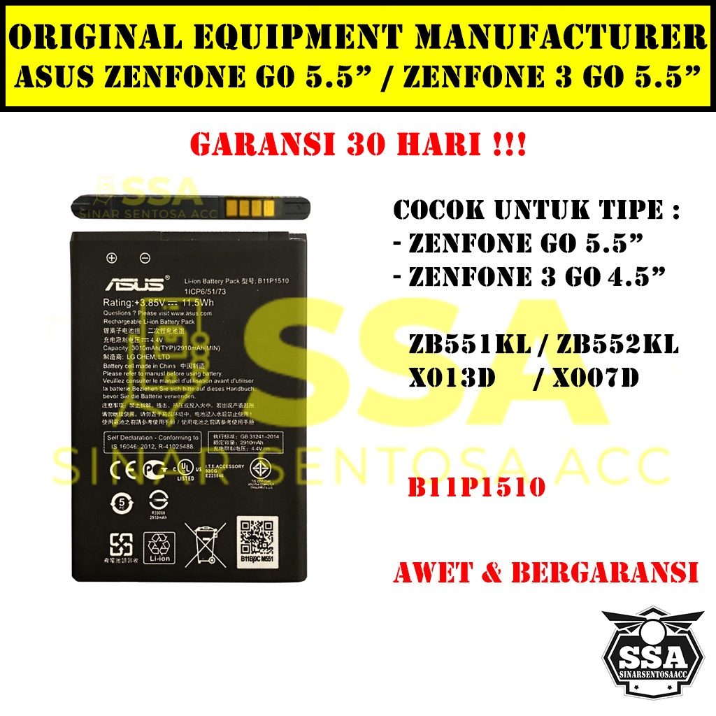 Baterai Original Asus Zenfone Go 5.5&quot; Zenfone 3 Go 5.5&quot; B11P1510 ZB551KL ZB552KL X013D X007D OEM 5.5 INCH Batre Batrai Batrei Battery Ori HP Batu Batere Garansi Murah Awet Garansi