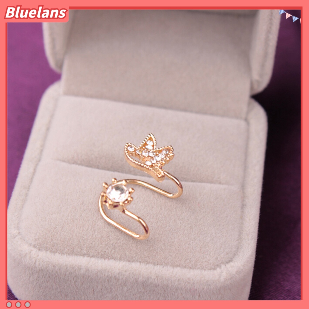 Bluelans 1 Pc Earrings Brid Shape Design Non-piercing Alloy Rhinestones Inlaid Ear Clip for Women