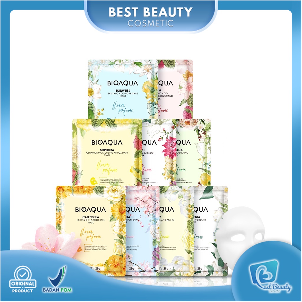 ★ BB ★ BIOAQUA Sheet Mask Masker Wajah Flowers Series | Hydrating Essence Face Mask Brightening dan Anti Acne