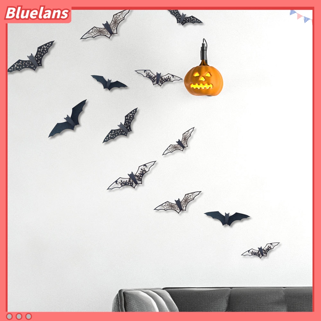 Stiker Dinding Desain Kelelawar 3D Dengan Perekat Dapat Dilepas Untuk Dekorasi Pesta Halloween