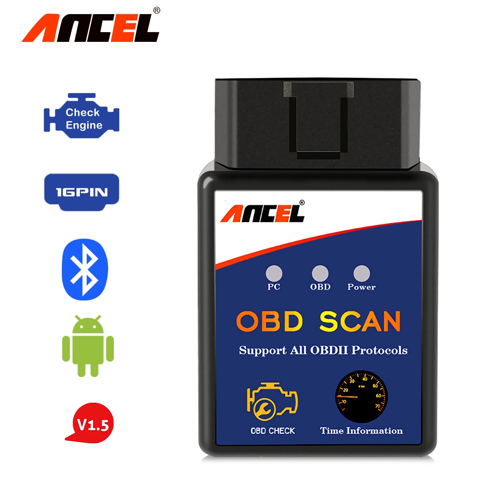 ANCEL ELM327 V1.5 Bluetooth Mobil Scanner Obd2 Alat Scanner Mobil Obd2 Scanner Car Scanner Obd2 Guage Odb2 Car Diagnostic Tool Obd Car Diagnostic Scanner Automotive Scanner  Check Engine For Universal Cars And Motorcycles HUD Display