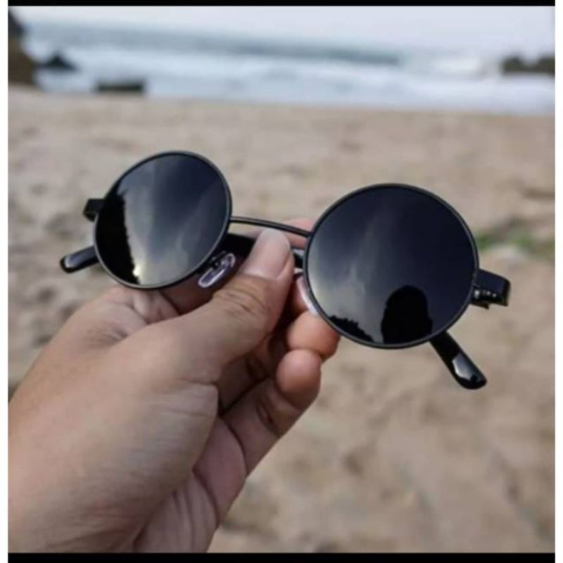 Kacamata Hitam Bulat Pria / Wanita Retro Fashion Vintage Sunglasses Kacamata Lens Anti Radiasi