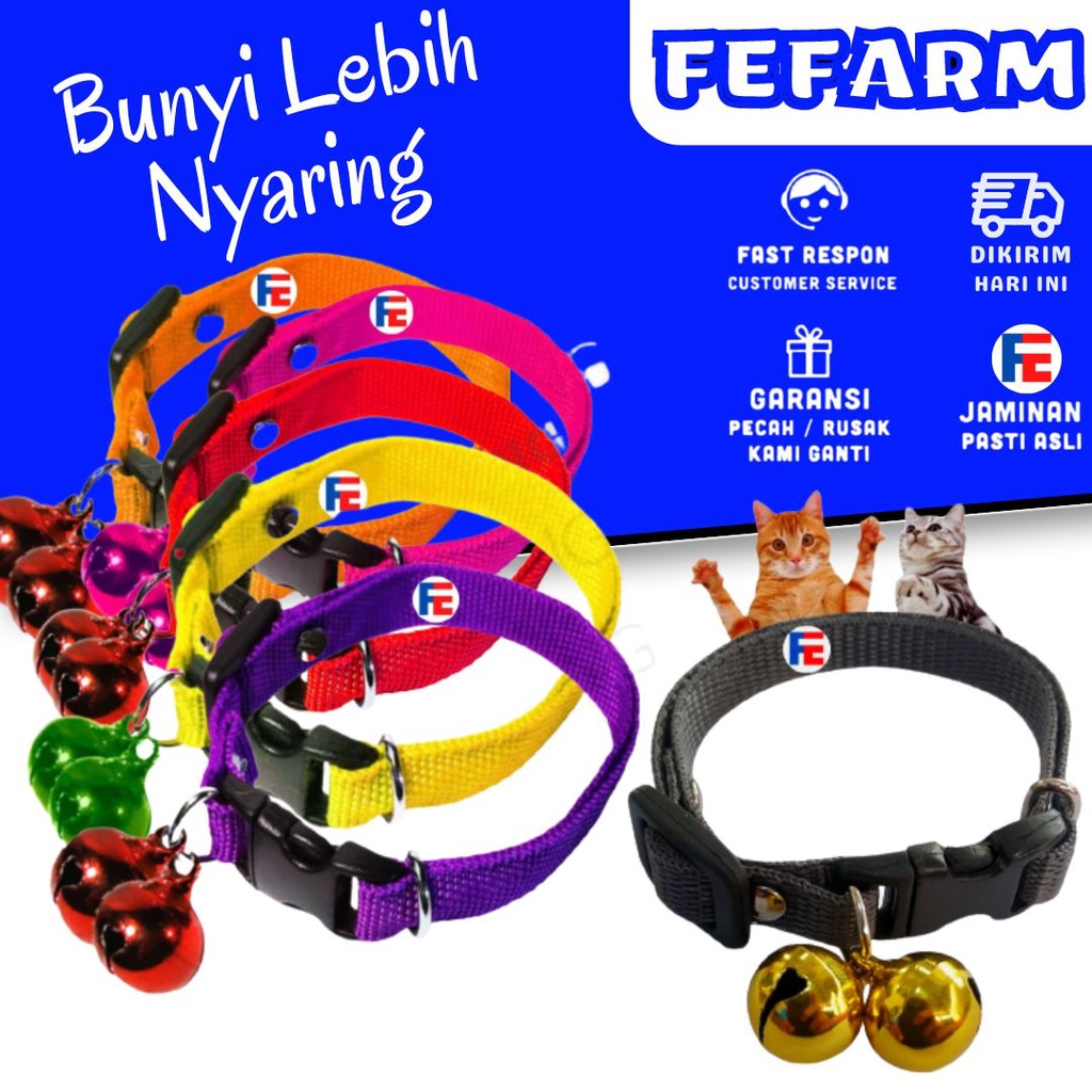Kalung Kucing 2 Lonceng 14 mm Super Murah Kuat Grosir Kalung Kitten FEFARM