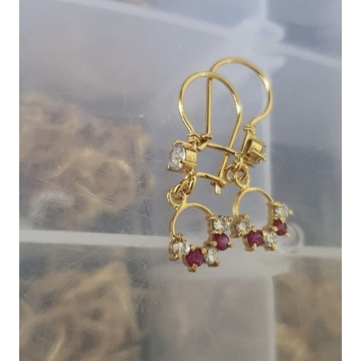 Anting Kait  Ring Mata Putih Emas Muda 1 gr