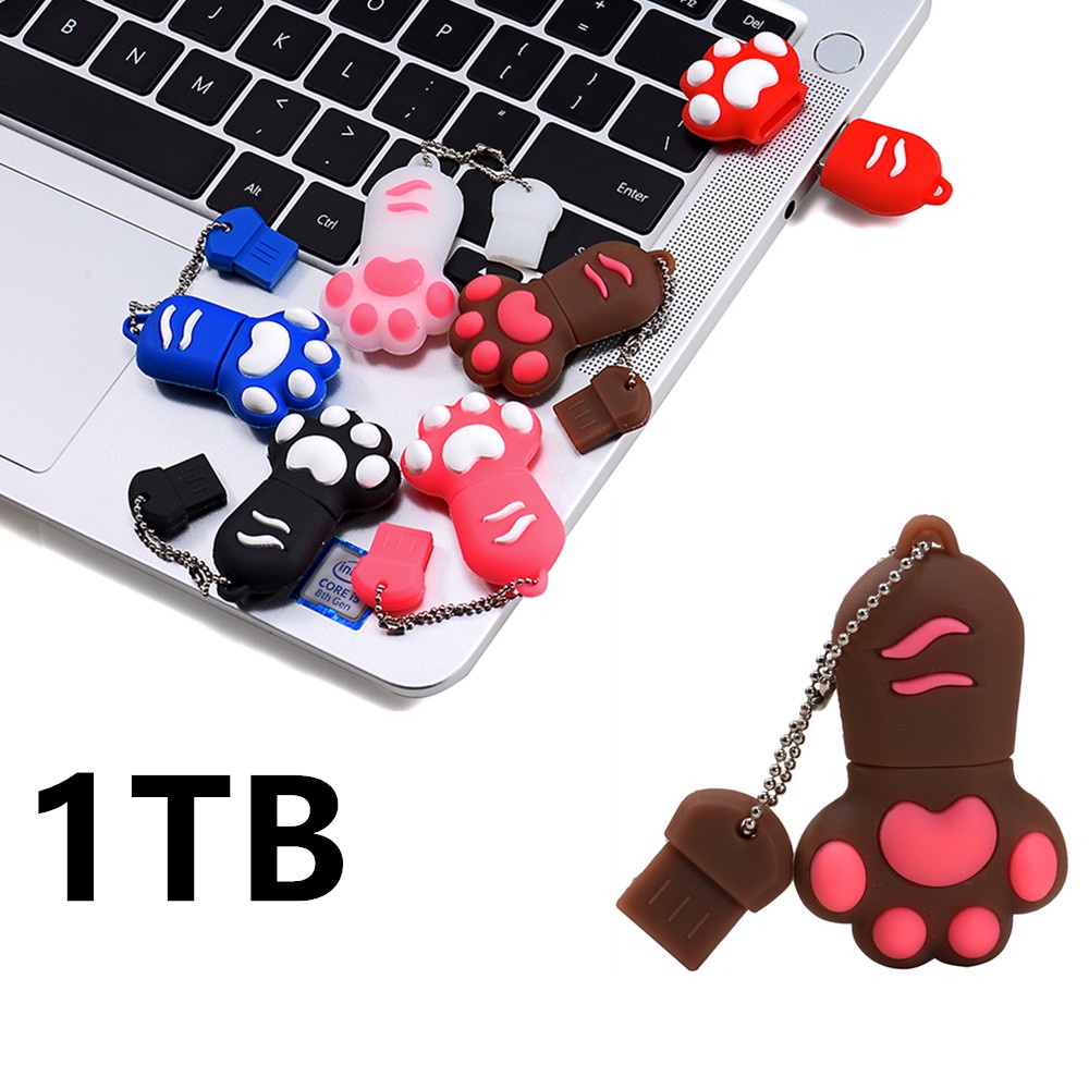 Flash Disk USB 2.0 1TB Bentuk Telapak Kaki Kucing Lucu Dengan Gantungan Kunci