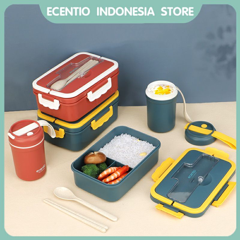 ecentio Lunch Box Set Jerami Gandum Kotak Makan & Mangkuk Sup (Dapat Dus)