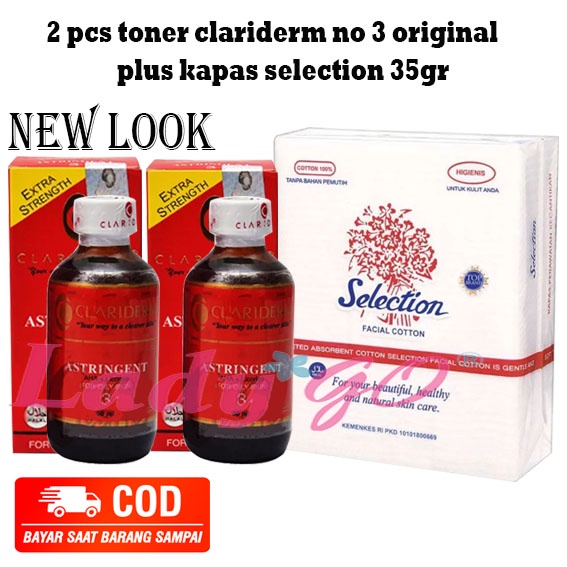 2 Pcs Claridem Ori No 3 Asli / Toner Clariderm Astringent Original Plus Kapas Selection 35gr