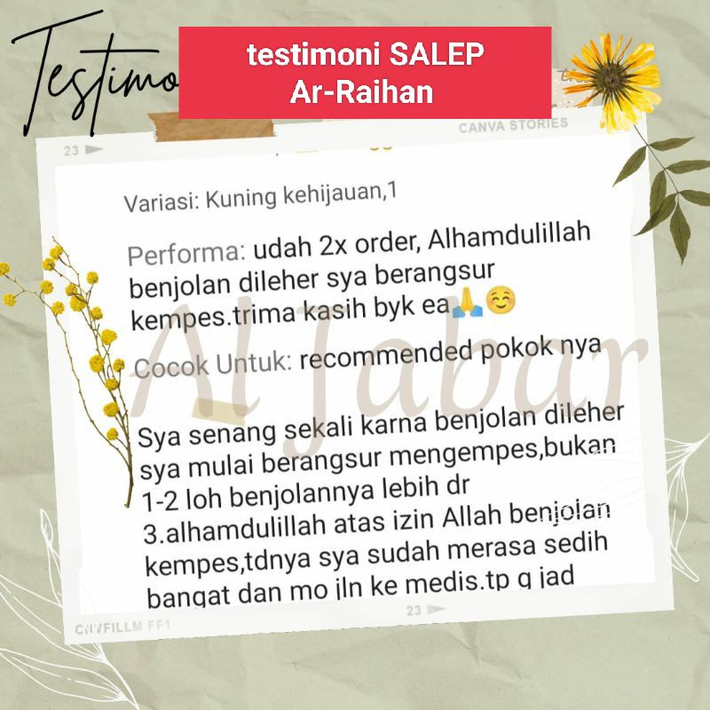 TERLARIS - SALEP SP AR-RAIHAN - KHUSUS UNTUK BENJOLAN - MENGOBATI BENJOLAN - KISTA - SALEP GONDOK - TUMOR - UCI UCI - kelenjar - keloid - tiroid - kista - lipoma -  minyak oles  benjolan