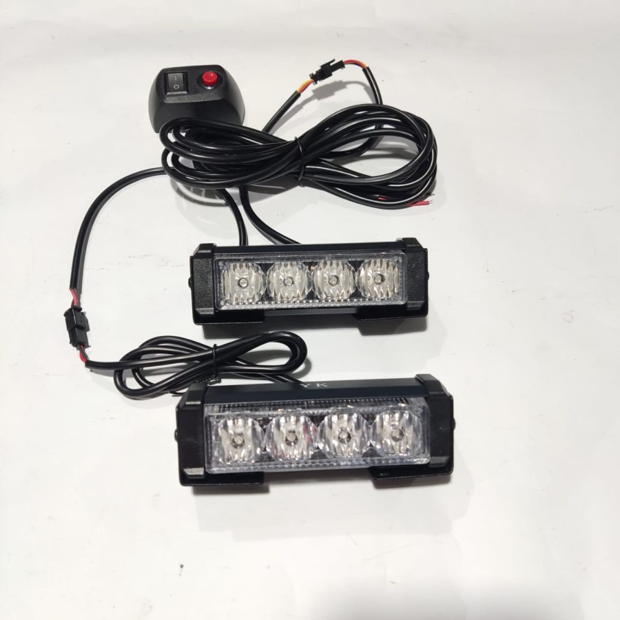 LAMPU LED FLAS RUNNING 4X2 4 MATA 8 MODE SENJA SAKLAR SWITCH ON OF MOTOR MOBIL LAMPU TOURING LED-BIRU