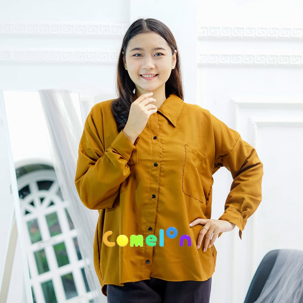 Kemeja Wanita Linen &amp; Shakila Oversize Olivia Shirt Linen Pocket / kemeja wanita lengan panjang oversize jumbo terbaru / Atasan Wanita Lengan Panjang / kemeja wanita polos lengan panjang