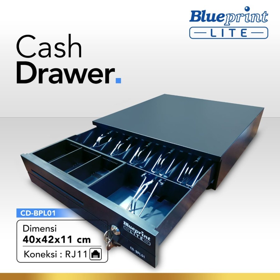 Cash drawer Blueprint lite steel rj11 electric/key 9 port coin/bill 40x42x11 Cm cd-bpl01 bpl-01 - Laci kasir uang