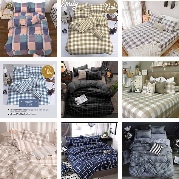 Sprei Homemade Motif Kotak Aesthetic 180x200 160x200 120x200 Sprei Saja Tanpa Sarban Anti Geser Murah
