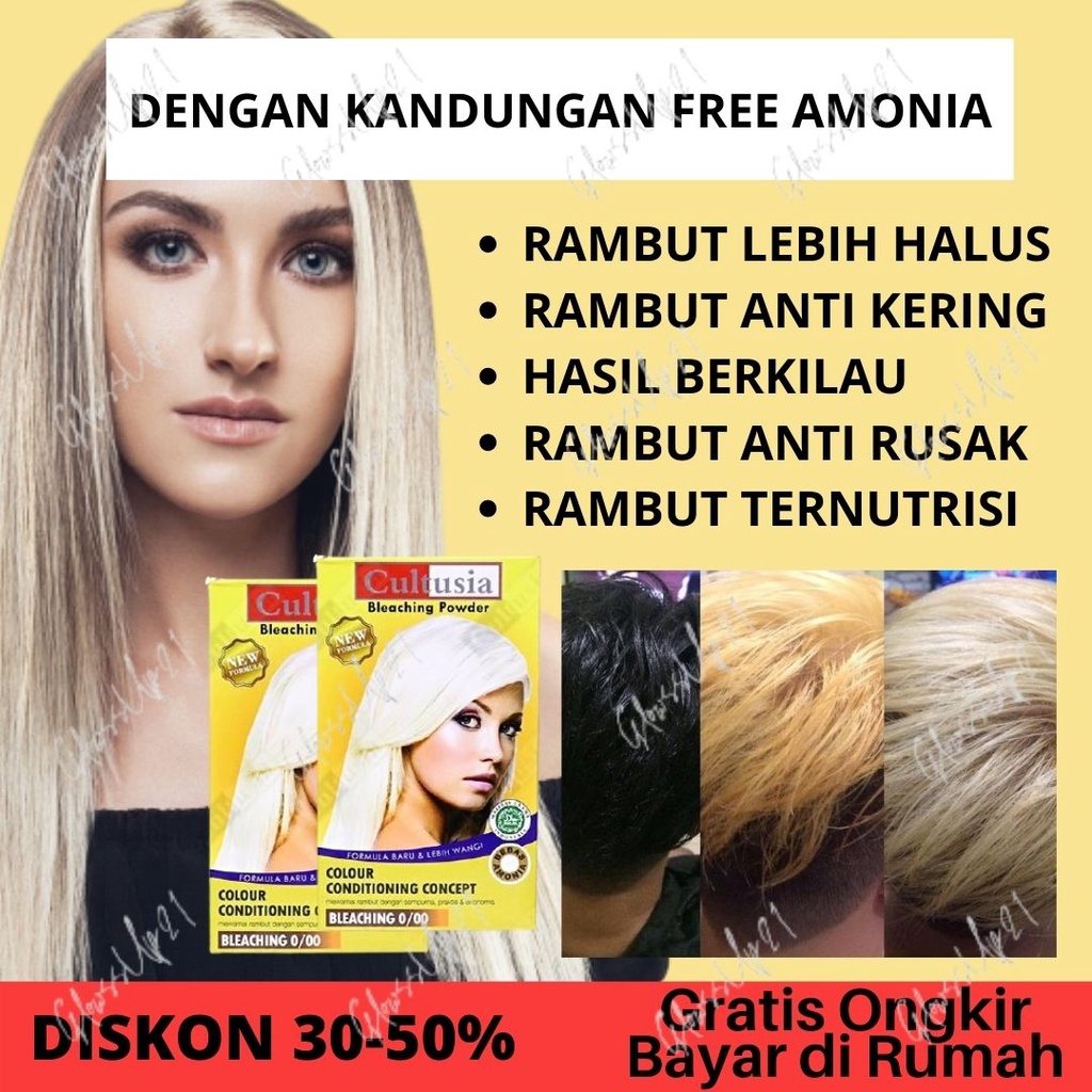 BLEACHING RAMBUT PEWARNA RAMBUT CULTUSIA BLEACHING POWDER 30GR CAT RAMBUT CULTUSIA HAIR COLOUR