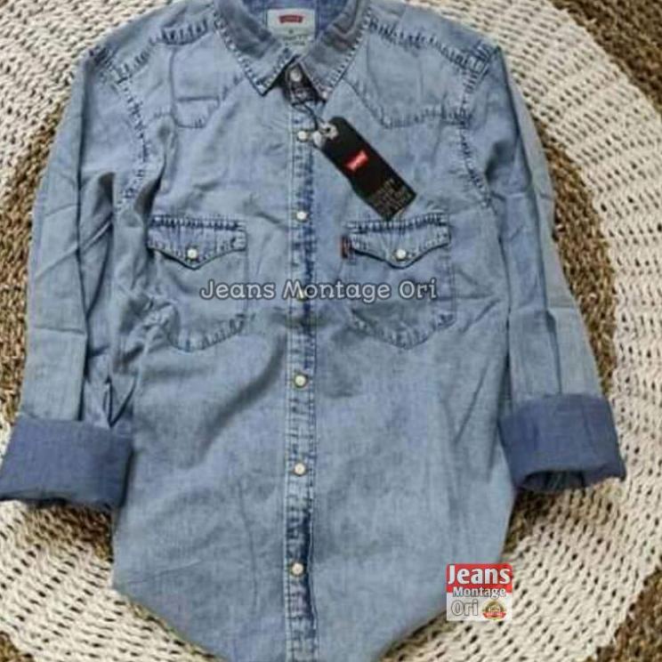 Laris HDD Baju Kemeja Pria Levis Kemeja Jeans Denim Pria Kemeja Denim Kemeja Lengan Panjang Kemeja L