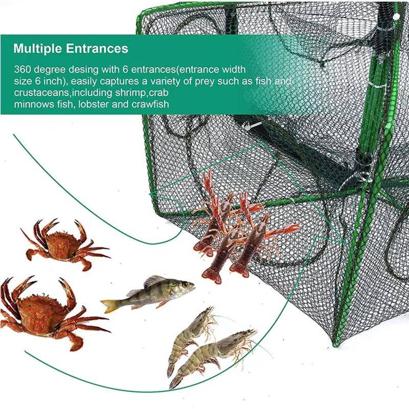 Shrimp Net Fishing Net 6 Lubang Menebal Lipat Portabel Jaring Ikan Udang Kapasitas Besar Umpan Hadiah Crab Fish Cage
