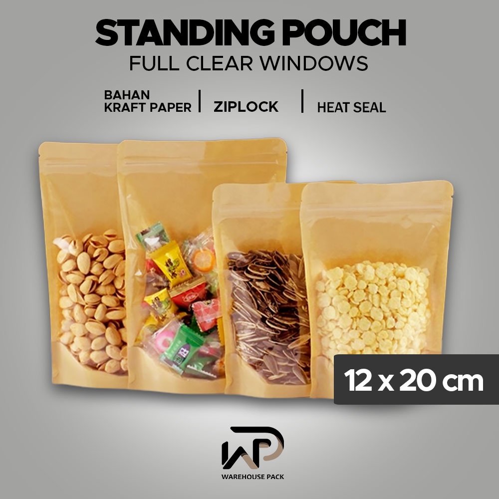 ( 1 Pcs ) Standing Pouch Craft full Clear Windows 12 x 20 | Kemasan Makanan | Klip Satuan | Ziplock 