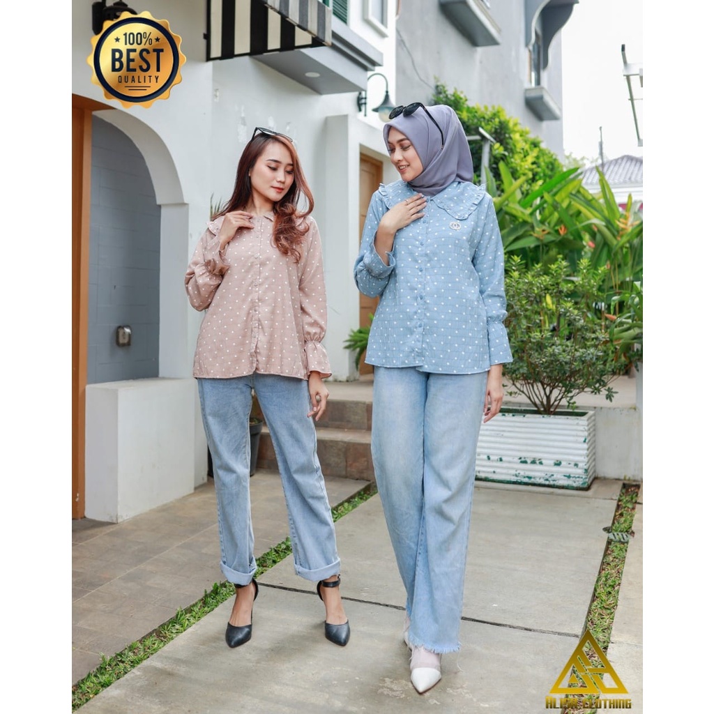 ATASAN WANITA KEMEJA BLOUSE OVERSIZE JUMBO CRINKLE POLKADOT