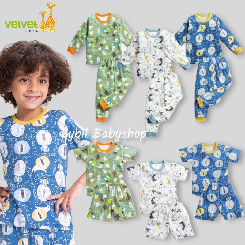 VELVET Junior Setelan Baju Celana Panjang &amp; Pendek Anak / Baju Bayi NB SML XL XXL SNI