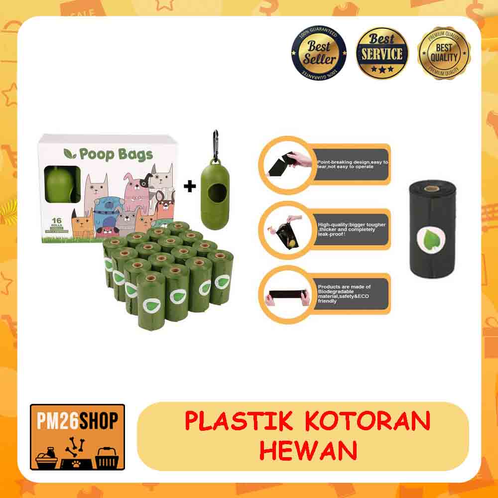 PLASTIK KOTORAN BINATANG POOP BAG BIODEGRADABLE 16 PCS WITH DISPENSER