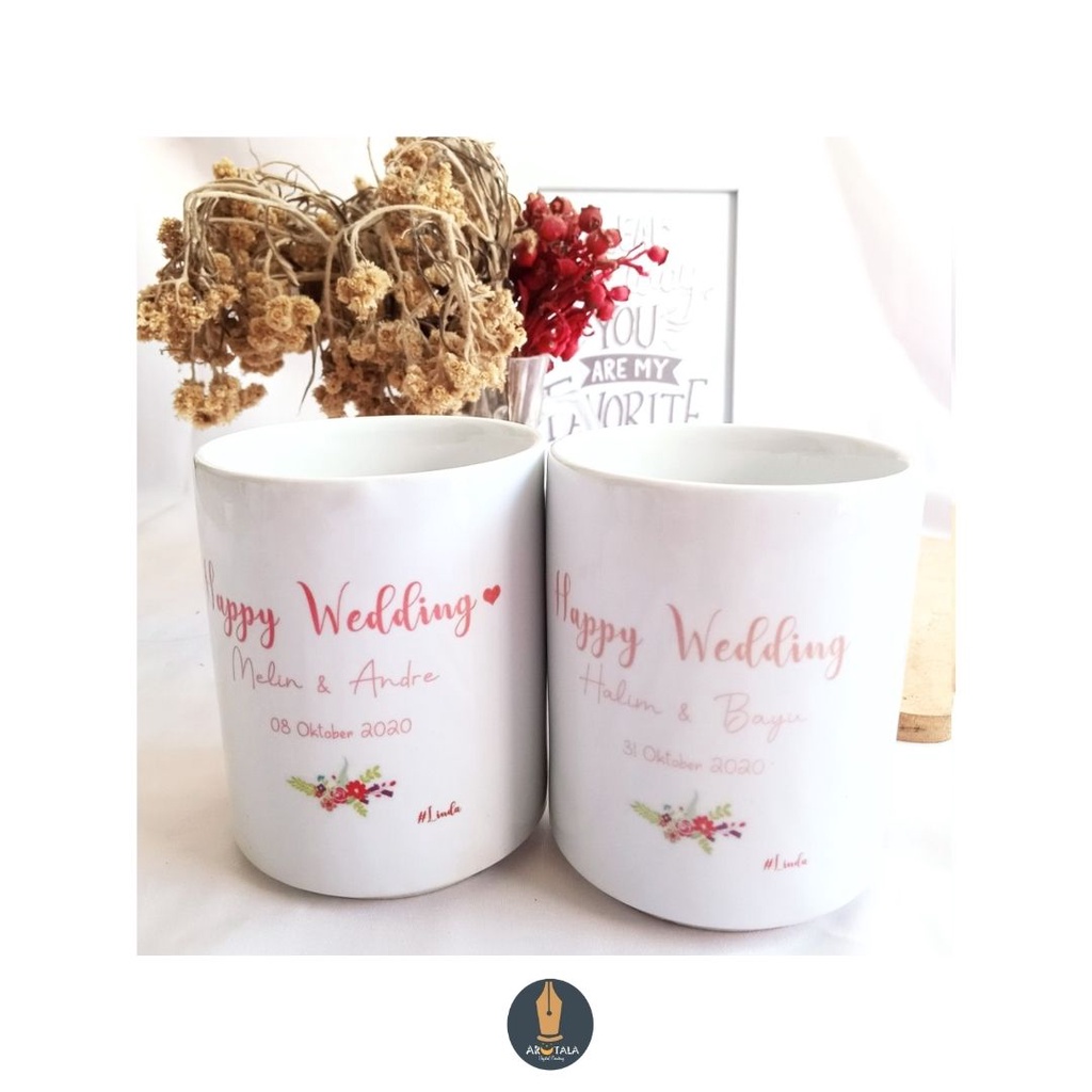 Gelas COUPLE custom bisa SATUAN bisa request tulisan hadiah wisuda ulang tahun wedding mug sablon ca