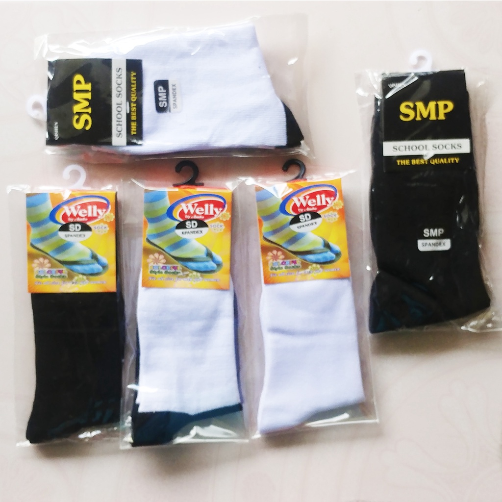 Kaos Kaki Sekolah SD SMP Spandex Panjang Sebetis Hitam Putih Polos Telapak