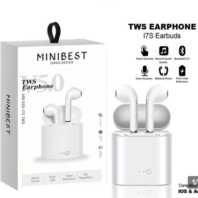 [WS] Headset Bluetooth Mini V.42 Earphone Aipods HBQ I7S TWS Twins With Charging Case