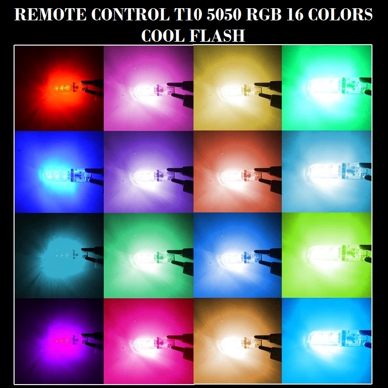 LUCKYMALL Lampu LED T10 Lampu Sen Sein Sign Kota RGB Remote Jelly 6 Mata 16 Warna 5050 SMD Paket Remot