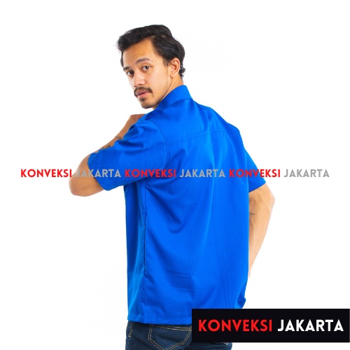 Baju Kemeja PDL Lengan Pendek Pria - Seragam Pakaian Kerja Taktikal Tactical Dinas Lapangan Outdoor Gunung Material American Drill Warna Biru - Konveksi Jakarta Official