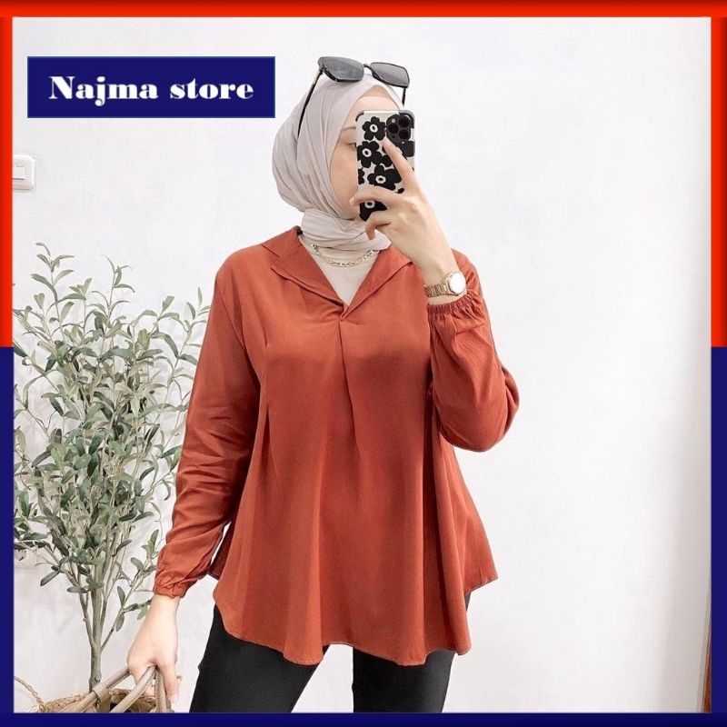 ❤ NAJMA ❤ Baju Blouse Atasan Kemeja Lida Top Polos ld 110 Fashion Muslim Wanita Daily Jumbo Big Size