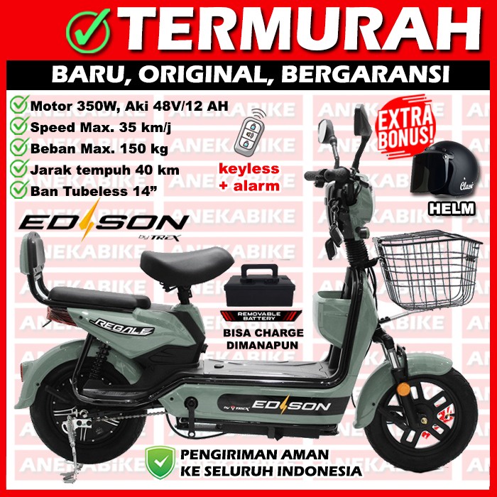 Sepeda Motor Listrik New Edison Regale Murah + Bonus Helm, Sepeda Listrik Dewasa Murah Bergaransi