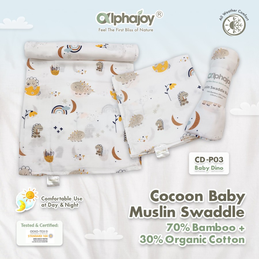 ALPHAJOY COCOON BABY MUSLIN SWADDLE BAMBOO &amp; ORGANIC COTTON