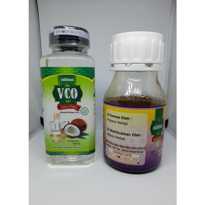 

PAKET EXTRA VIRGIN COCONUT OIL VCO ABBAS 250ML+ MADU HUTAN ABBAS 250GR TERMANJUR