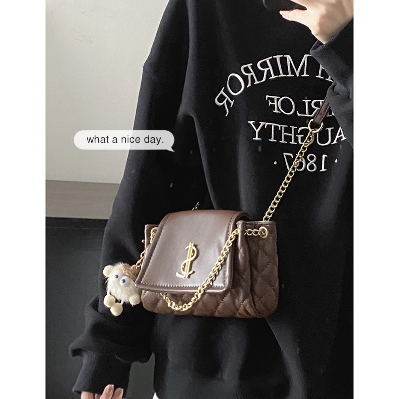 Suhao niche design bag women 2022 new all-match rhombus chain small square bag tas kurir fashion tekstur berkualitas tinggi