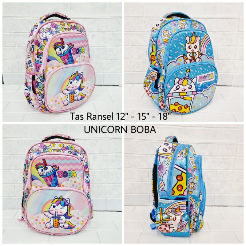 Tas Ransel Sekolah 12&quot; - 15&quot; - 18&quot;  UNICORN BOBA untuk Anak Perempuan