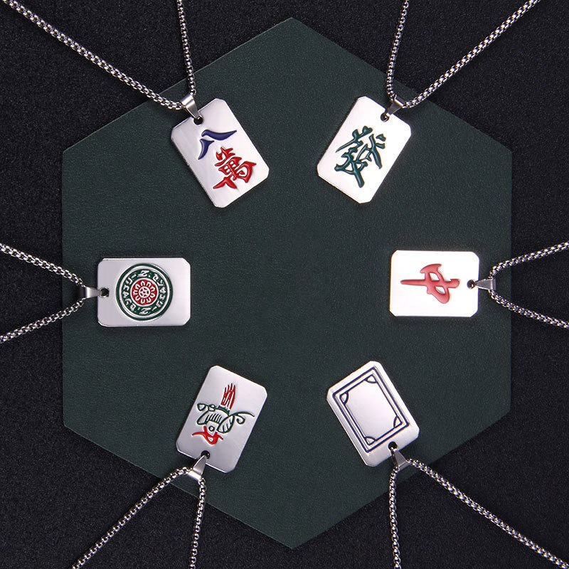 Kalung Rantai Liontin Mahjong 80000 Warna Merah Untuk Pria