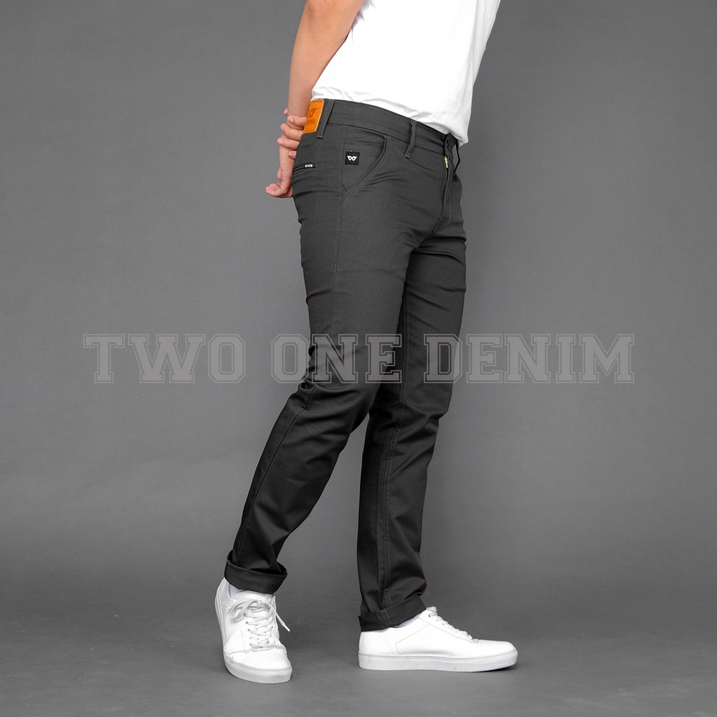TWO ONE - Celana Chinos Panjang Pria Slim Fit Abu Tua