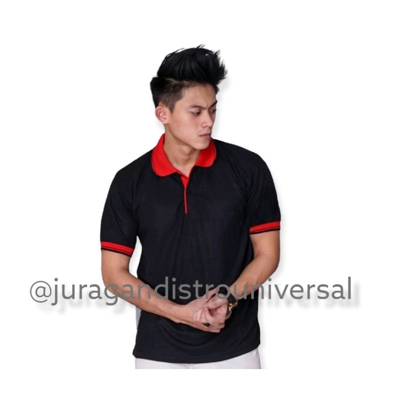 Kaos Polo Unisex Hitam Kerah Merah / Kaos Kerah / Poloshirt / Polo Shirt Pendek
