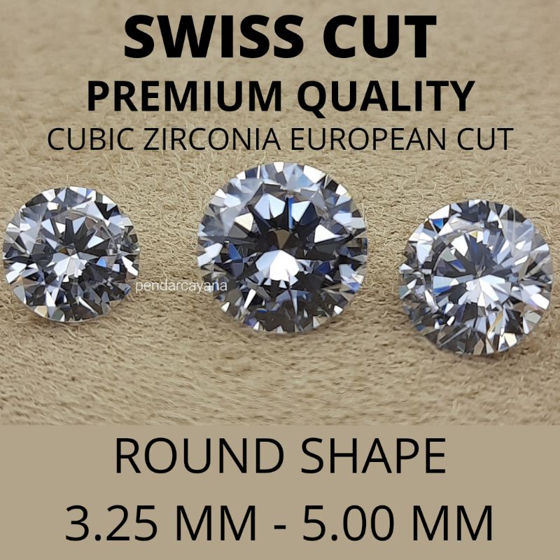 batu permata sirkon SWISS CUT cubic zirconia 3.25 mm - 5.00 mm   PREMIUM QUALITY round white / BUTIR