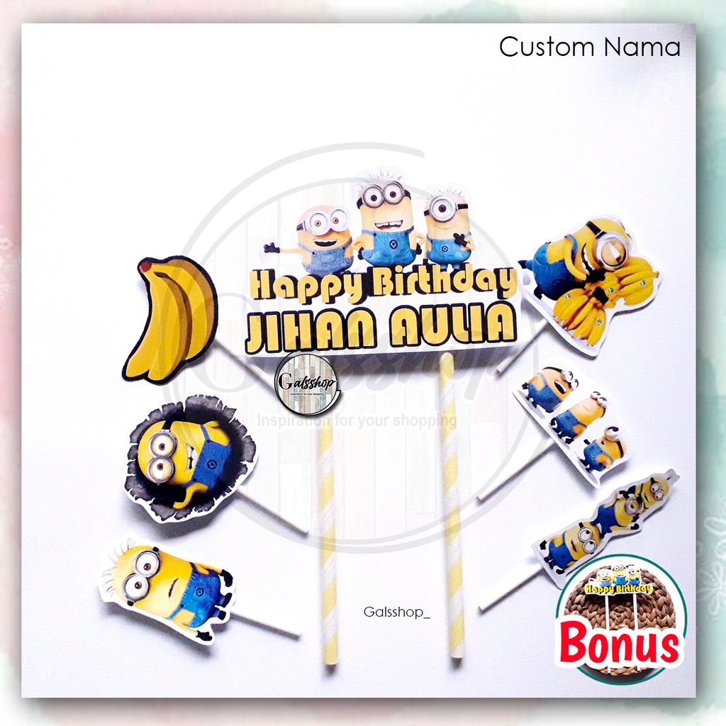 Custom Nama/ Foto / Toppercake Karakter Minion / Hiasan Kue / Cake Topper