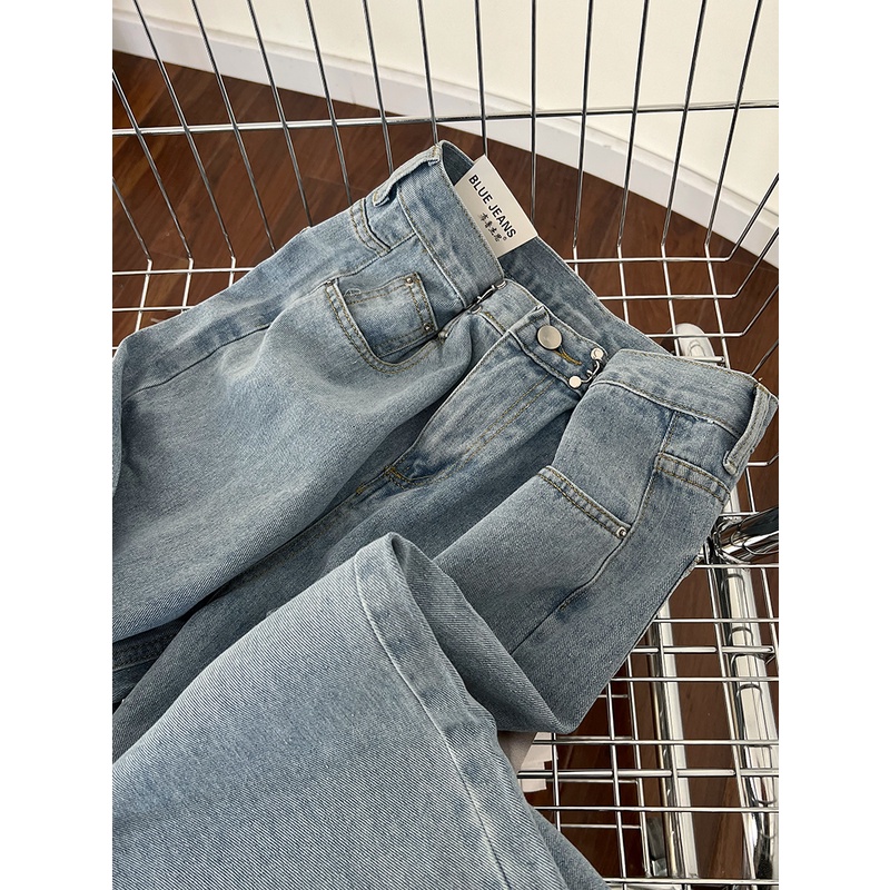 biru muda/putih/hitam boyfriend longgar korean celana jeans panjang wanita pinggang