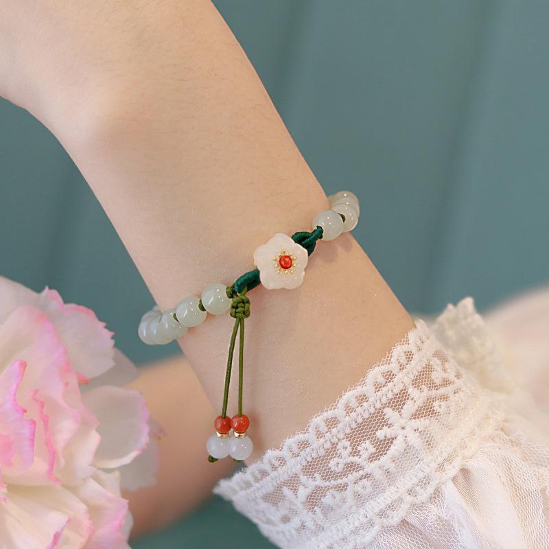 Jade Bead Gelang Kecil Peach Blossom Woven Perempuan Desain Niche Mahasiswa Pacar Hadiah-MJD