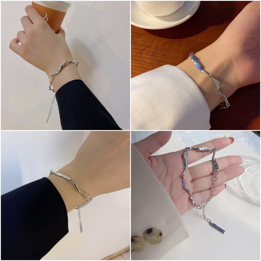 Gelang Rantai Metal Asimetris Gaya Korea Untuk Wanita