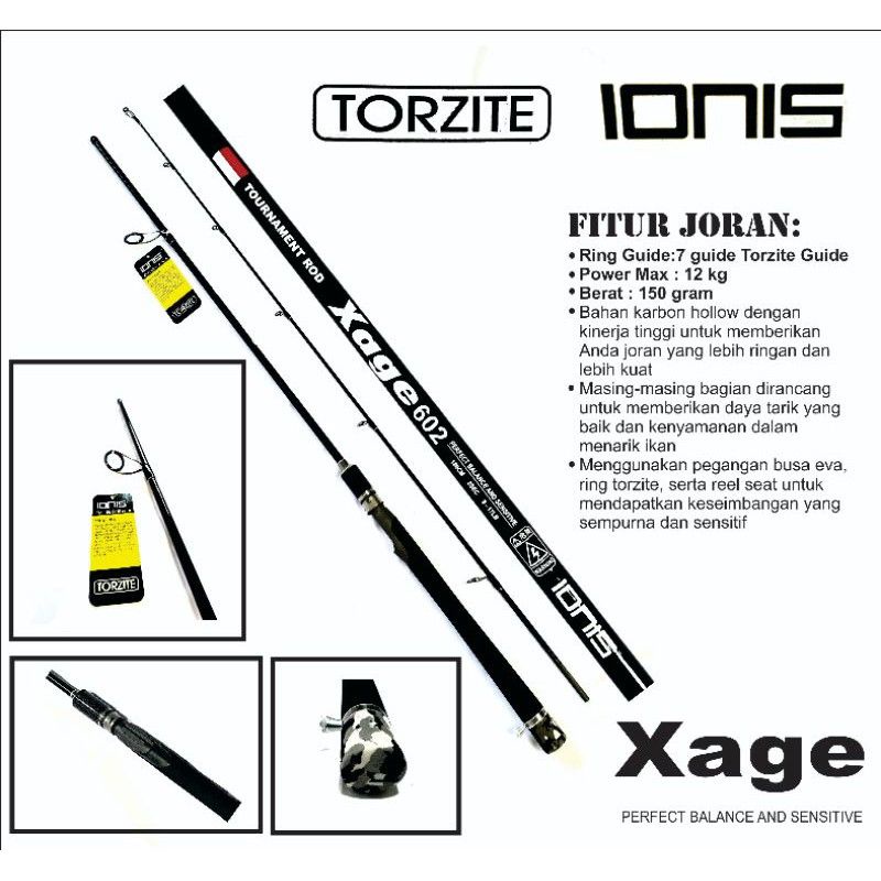 Joran pancing IONIS XAGE 602 180cm 180 cm hollow carbon solid carbon