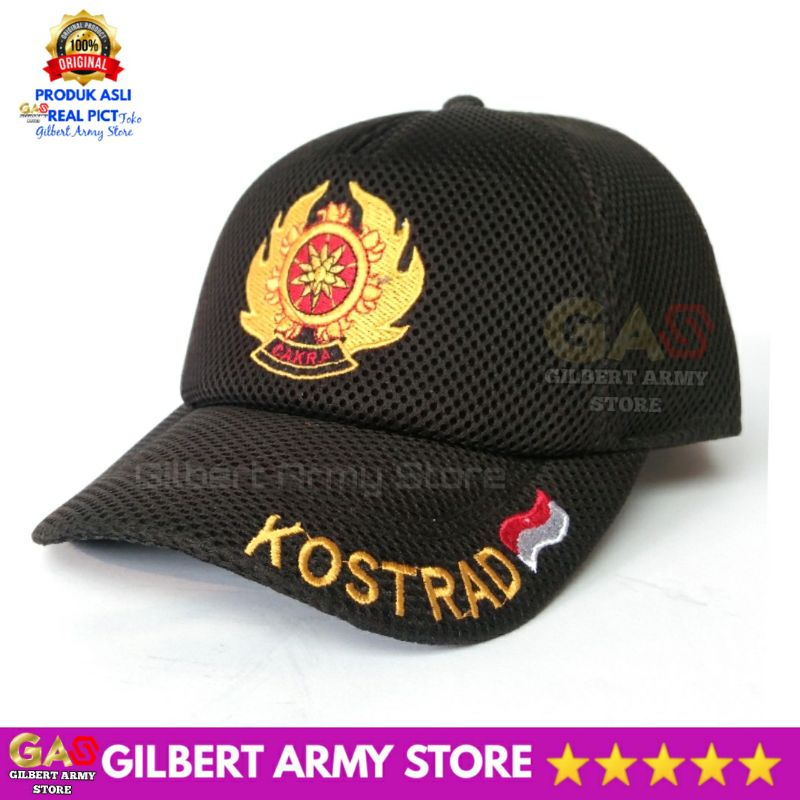 Topi Kostrad Hitam Jaring Bordir Tni AD Grosir Gilbert Army Store Murah Kualitas Premium tebal