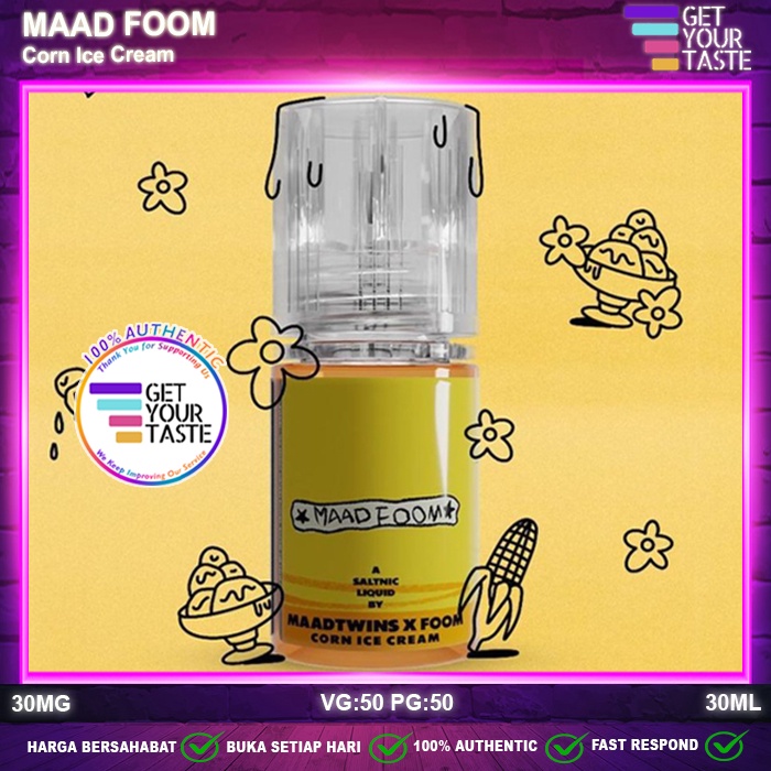 Jual Liquid Maad Foom Corn Ice Cream Salt Nic 30ML Saltnic by MaadTwins x Foom.id Shopee Indonesia