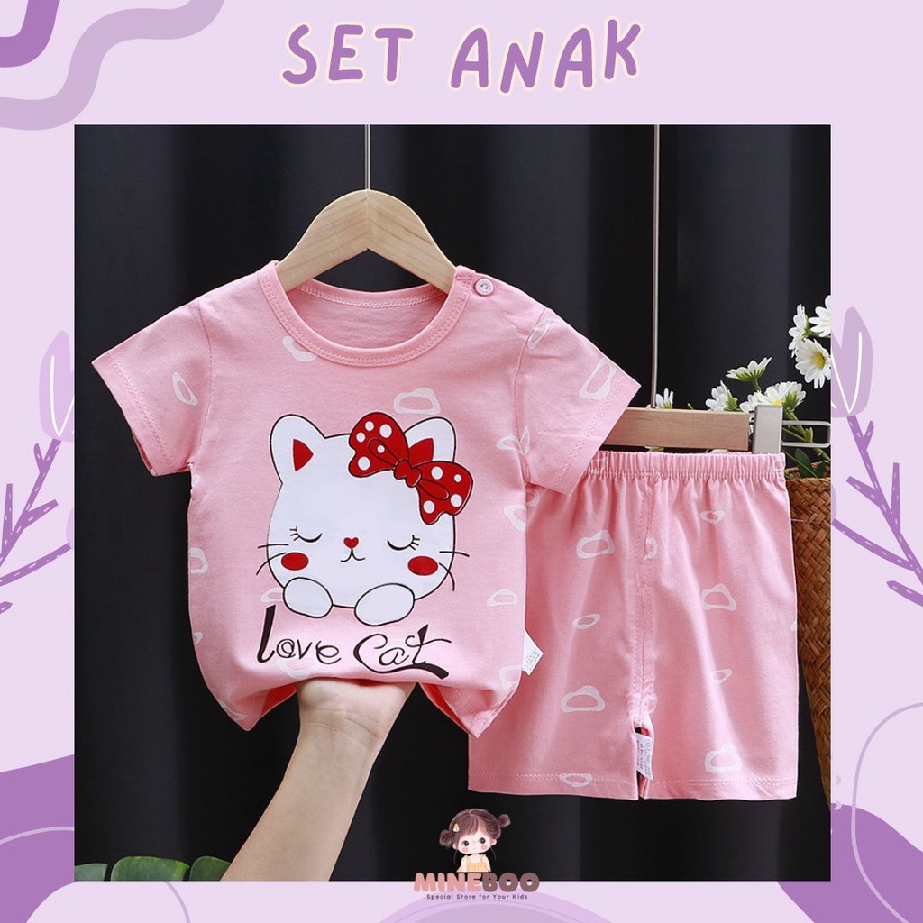 mineboo SETELAN BAJU BAYI LENGAN PENDEK IMPORT USIA 0-4 TAHUN COD KIK