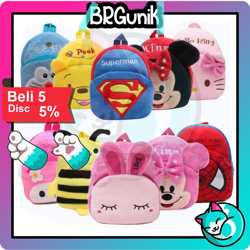 BRGUNIK Tas Ransel Anak Karakter Aneka Motif Backpack Import R115