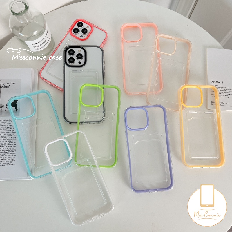 3in1 Soft Case Holder Kartu Kredit Warna Macaron Untuk iPhone 11 7Plus 8Plus XR 14 13 12 11 Pro MAX 6 6S 7 8 Plus X XS MAX SE 2020